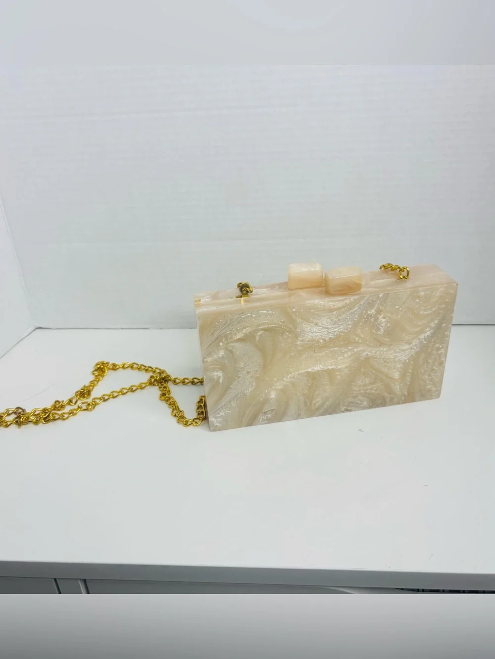 Striped Resin Box Clutch with Gold Chain - Multicolor